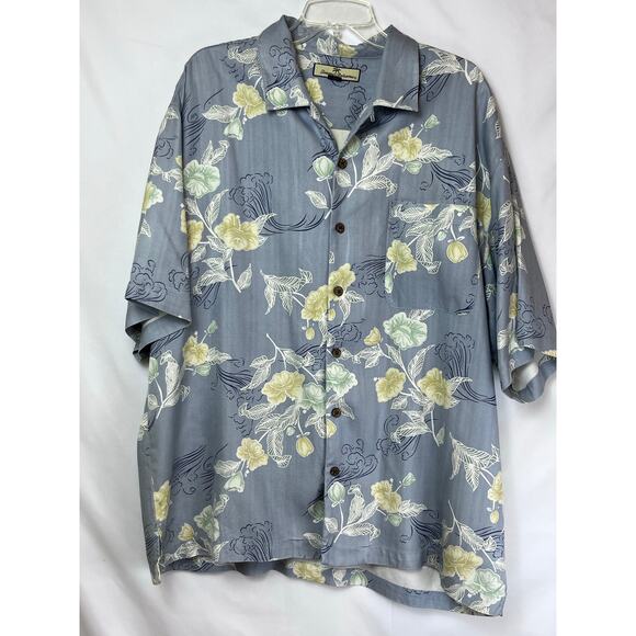 Tommy Bahama Men's  XL Blue 100% Silk Short Sleeve Floral Print Button UP Shirt - Picture 1 of 6